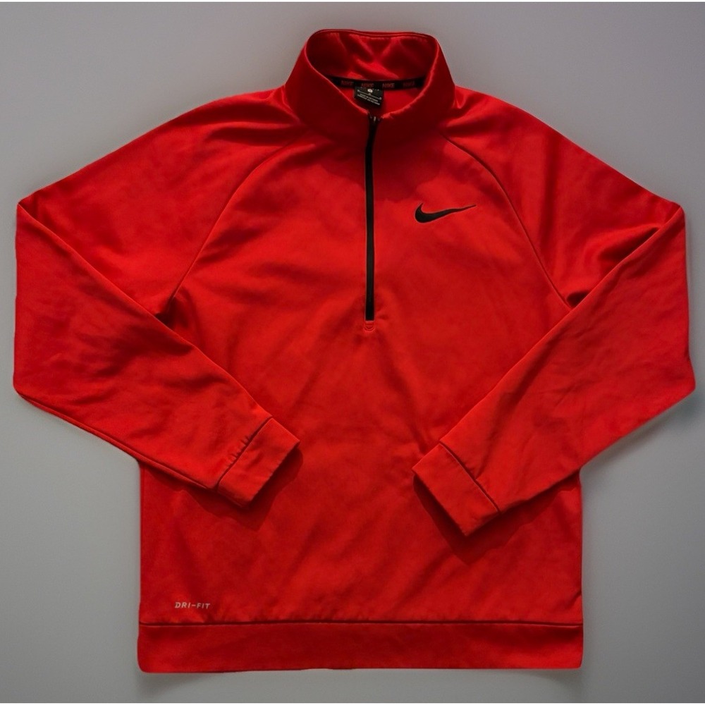 Nike Dri-fit Quarter Zip Pullover Sweatshirt Embroidered Logo Red Medium JBHS